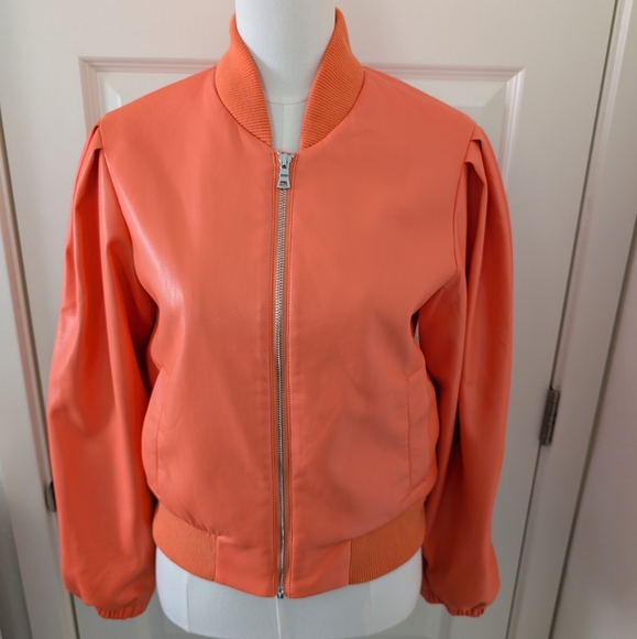 House of Harlow 1960 Jackets & Blazers - HOUSE OF HARLOW Bomber Jacket Vegan Leather Coral Size Medium NWT